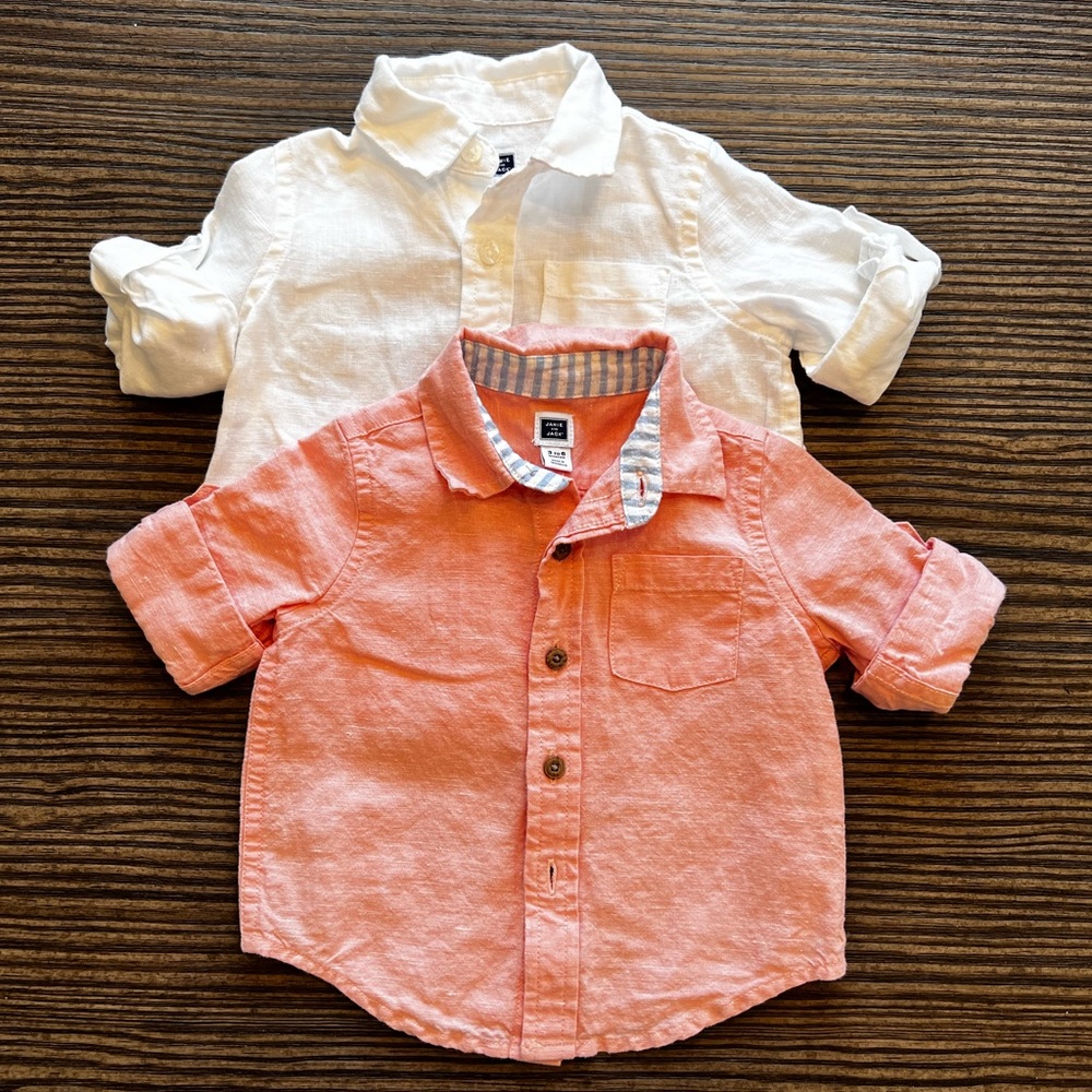 Janie and Jack Set of 2 Linen Button Down Boys Shirts 3-6 months